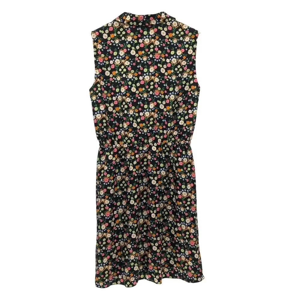 Tory Burch Ryder 100% Silk Floral Shirt Dress Navy Multicolor Size 4 Midi